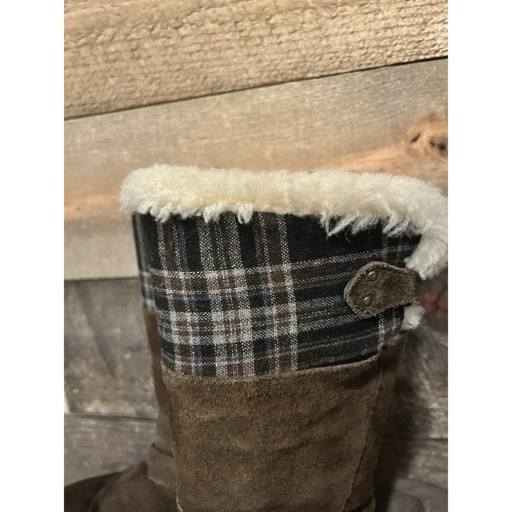 Ugg  Girls Winter Tall Maura Brown Suede Plaid Buckle Zipper Boot Size 1 3286